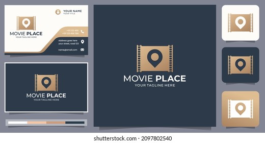 movie place production film stripes exclusive logo design inspiration and business card template.