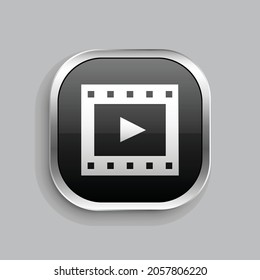 movie play icon design. Glossy Button style rounded rectangle isolated on gray background.. Vector illustration