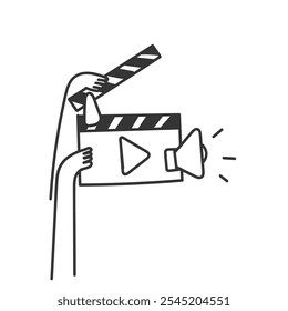 movie play and speaker icon illustration related in doodle drawing cartoon style