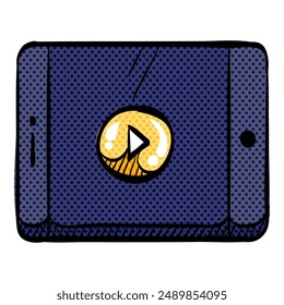 Movie play symbol halftone icon hand drawn color vector illustration