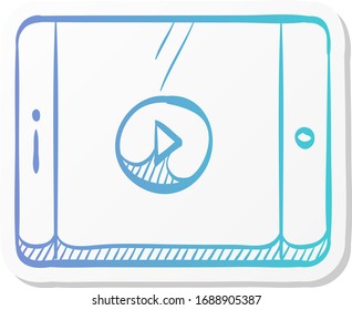 Movie play symbol icon in sticker color style. Entertainment theater mobile player art
