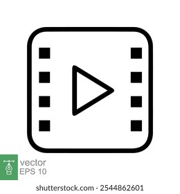 Film, Video-Icon abspielen. Filmrolle, Film-Drehbuch-Band, Streifen, Rolle, Filmstreifen, Unterhaltungskonzept. Einfacher flacher Stil. Vektorgrafik einzeln auf weißem Hintergrund. EPS 10.