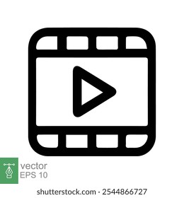 Film, Video-Icon abspielen. Filmrolle, Film-Drehbuch-Band, Streifen, Rolle, Filmstreifen, Unterhaltungskonzept. Einfacher flacher Stil. Vektorgrafik einzeln auf weißem Hintergrund. EPS 10.