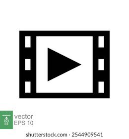 Film, Video-Icon abspielen. Filmrolle, Film-Drehbuch-Band, Streifen, Rolle, Filmstreifen, Unterhaltungskonzept. Einfacher flacher Stil. Vektorgrafik einzeln auf weißem Hintergrund. EPS 10.