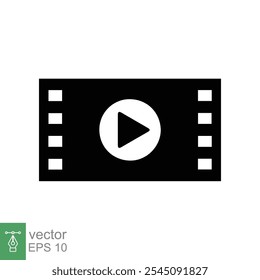 Film, Video-Icon abspielen. Filmrolle, Film-Drehbuch-Band, Streifen, Rolle, Filmstreifen, Unterhaltungskonzept. Einfacher flacher Stil. Vektorgrafik einzeln auf weißem Hintergrund. EPS 10.