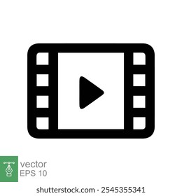 Film, Video-Icon abspielen. Filmrolle, Film-Drehbuch-Band, Streifen, Rolle, Filmstreifen, Unterhaltungskonzept. Einfacher flacher Stil. Vektorgrafik einzeln auf weißem Hintergrund. EPS 10.