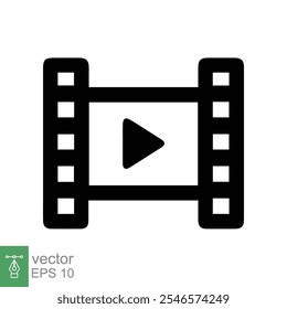 Film, Video-Icon abspielen. Filmrolle, Film-Drehbuch-Band, Streifen, Rolle, Filmstreifen, Unterhaltungskonzept. Einfacher flacher Stil. Vektorgrafik einzeln auf weißem Hintergrund. EPS 10.