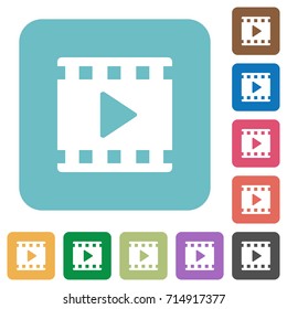 Movie play white flat icons on color rounded square backgrounds