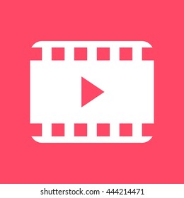 Movie play white icon on magenta color background. Eps-10.