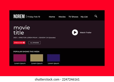 Movie player app on Laptop screen. Netflix. UI. UX. User interface user experience.