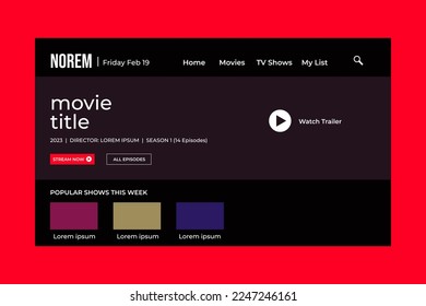 Movie player app on Laptop screen. Netflix. UI. UX. User interface user experience. Youtube