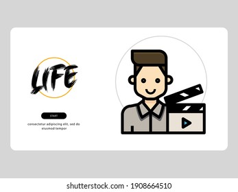 The movie player avatar on an professions-themed white background is perfect for learning materials and visual illustration on digital products