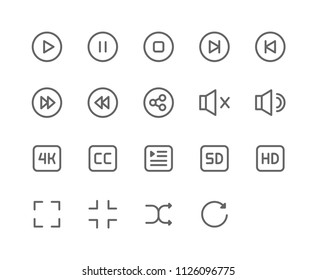 Movie Player Icon Design Vector Symbol Play Pause Stop Next Previous Sound Mute Audio 4k CC Caption Resolution