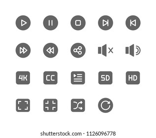 Movie Player Icon Design Vector Symbol Play Pause Stop Next Previous Sound Mute Audio 4k CC Caption Resolution