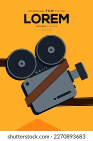 Fondo de la plantilla de diseño de afiches de película con cámara de película vintage. Puede utilizarse para el fondo, el banner, el folleto, el folleto, el volante, la impresión, la publicación, la ilustración vectorial