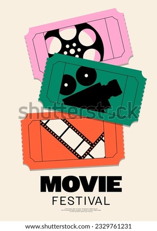 Movie poster design template background with vintage film ticket. Can be used for backdrop, banner, brochure, leaflet, flyer, print, publication, vector illustration