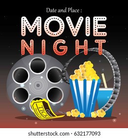 movie poster event for festival event, banner, brochure, flyer, template with date and place space. vector illustration