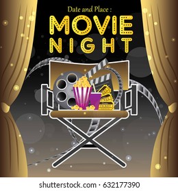 movie poster event for festival event, banner, brochure, flyer, template with date and place space. vector illustration