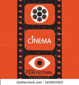 Movie poster festival for your design. Cinema flyer. Movie industry graphic illustration with filmstrip. 