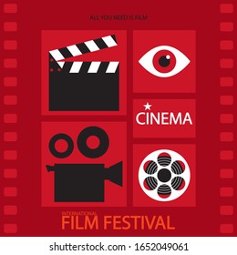 Movie poster festival for your design. Cinema flyer. Movie industry graphic illustration with filmstrip. 