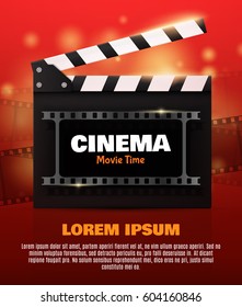 Movie Poster Or Flyer Template. Online Cinema Background With film Reel And Clapper Board. Vector Illustration For Your Design