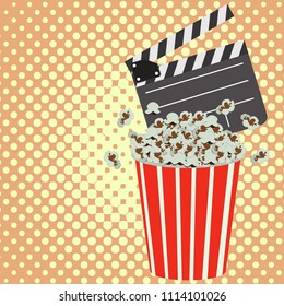 Movie poster template. Popcorn. Cinema design in flat style. Vector illustration.