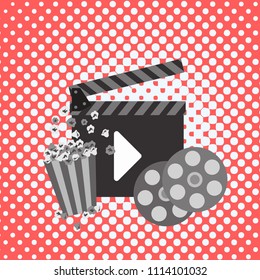 Movie poster template. Popcorn. Cinema design in flat style. Vector illustration.