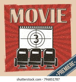 movie premiere poster retro vintage chair and film strip countdown