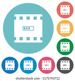 Movie processing flat white icons on round color backgrounds