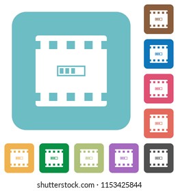 Movie processing white flat icons on color rounded square backgrounds