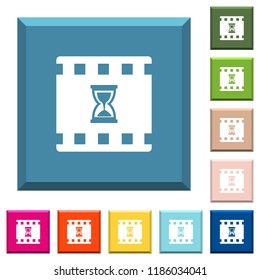Movie processing white icons on edged square buttons in various trendy colors
