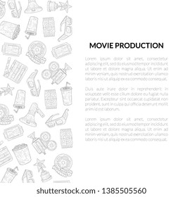 Movie Production Banner Template with Place for Your Text, Cinema Industry Hand Drawn Vector Illustration