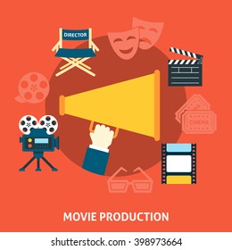 Movie production. Cinema flat design concept of movie production