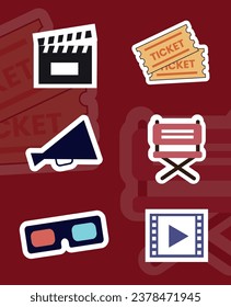 Movie Production Equipment Sticker Illustration Set