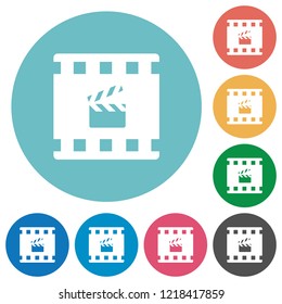 Movie production flat white icons on round color backgrounds
