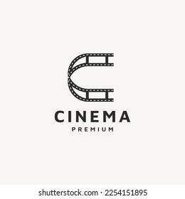 movie production logo design with initial letter C and filmstripe icon for cinema or creative initial 2
