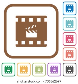 Movie production simple icons in color rounded square frames on white background