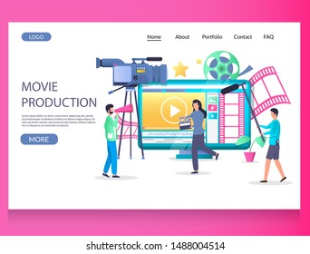 Movie production vector website template, web page and landing page design for website and mobile site development. Videography, cinematography, film making, video production.