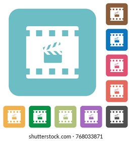 Movie production white flat icons on color rounded square backgrounds