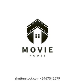 movie productions logo design with house and film icon illustration 3