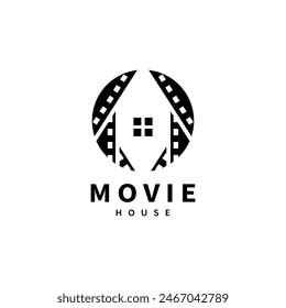 movie productions logo design with house and film icon illustration 2