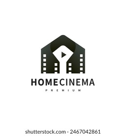 movie productions logo design with house and film icon illustration 