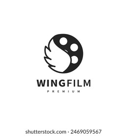 movie productions logo design with wing and film reel illustration 2