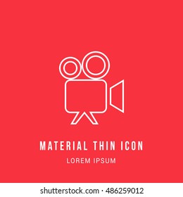 Movie Projector Bright red material designed line thin flat icon / logo
