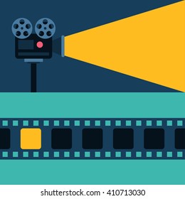 Movie Projector and Film. Flat Style Vector Illustration.