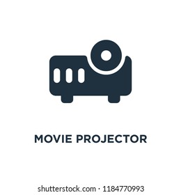 Movie Projector Front View icon. Black filled vector illustration. Movie Projector Front View symbol on white background. Can be used in web and mobile.