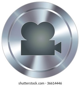 Movie projector icon on round stainless steel modern industrial button