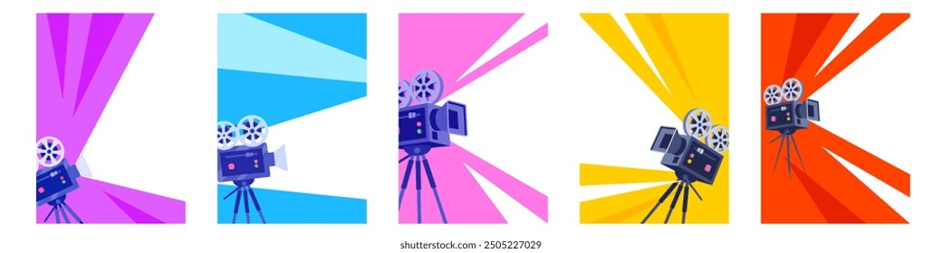 Movie projector poster set. Flat style.