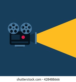 Movie Projector with Ray of Light. Flat Style Vector Illustration