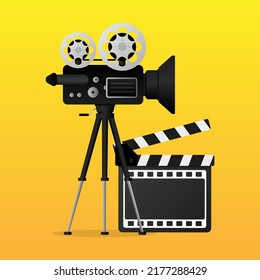 Movie projector, Retro cinema. Cinematography festival. Movie time. Vector illustration.